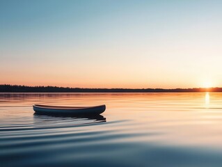 Naklejka premium Sunrise reflecting on a lake, calm waters tinted with Mocha Mousse tones