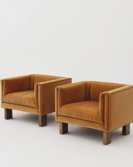 A Pair of Stylish Orange-Brown Armchairs with Wooden Legs Perfect for Modern Living Room Decor and Comfortable Seating Solutions in Your Home Design