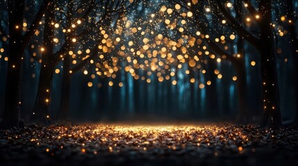 Mystical forest glowing with Mocha Mousse bioluminescence, surreal fantasy style