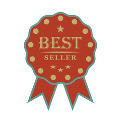 Best seller Decorated Seal Stamp Icon color Hand Drawn Label Design Vector Graphic Stock Illustration