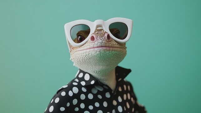 Lizard in Sunglasses and Polka Dot Shirt