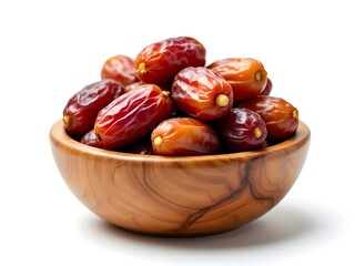 Obraz premium Sweet Dates in Rustic Wooden Bowl: A Still Life Composition