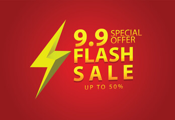 9.9 Discount for red background, special flash sale campaign banner template