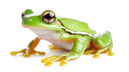Obraz premium Green Tree Frog Close-Up on White Background