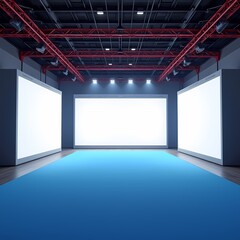 Modern exhibition stage with large blank screens