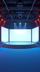 Modern exhibition stage with large blank screens