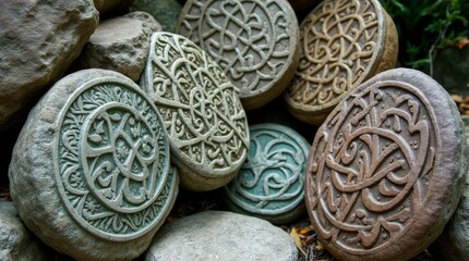 Celtic patterns carved into stone