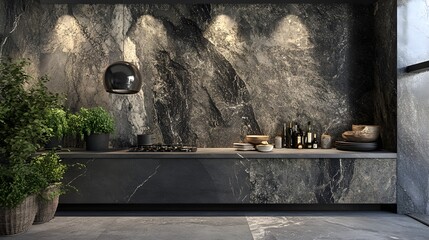 Stylish modern kitchen design with elegant stone walls home interior contemporary indoor aesthetic