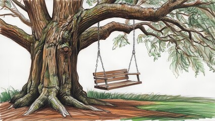 Bench Hanging in a Tree