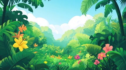 Fototapeta premium Lush Tropical Jungle with Vibrant Flowers