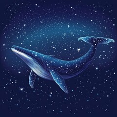 Celestial whale swimming in a starry night sky.