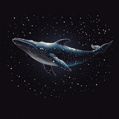 Celestial whale swimming in starry night.