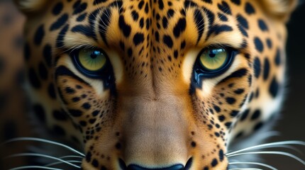 Naklejka premium close-up of a leopard's face, highlighting its striking green eyes and intricate patterns of its fur