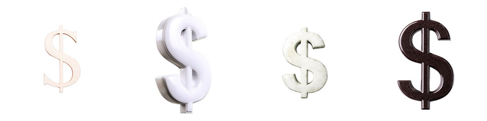 Bold and Clean Dollar Signs with Stitched Effect in Four Distinct Colors on a Transparent Background