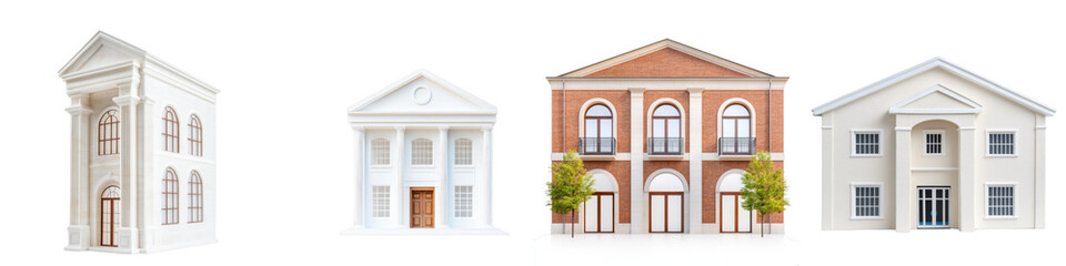Classic Bank Building Facade Collection Featuring Stitched Architectural Designs in Various Styles and Colors