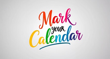 mark your calendar colorful calligraphic minimalist lettering art design on plain white background