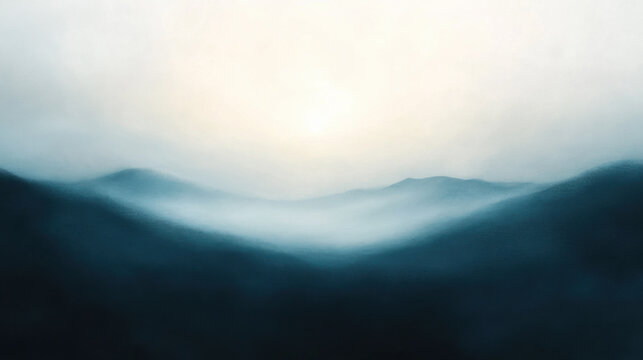 oggy mountain landscape with a soft sunrise, perfect as a backdrop or wallpaper