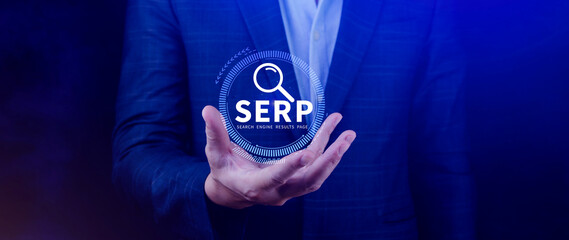 SERP, Search Engine Result Pages concept, magnifying glass with text SERP, can be used for...