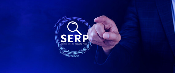 SERP, Search Engine Result Pages concept, magnifying glass with text SERP, can be used for...