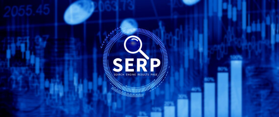 SERP, Search Engine Result Pages concept, magnifying glass with text SERP, can be used for...