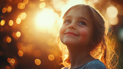 Joyful girl enjoying a sunny afternoon with a warm golden glow in the background