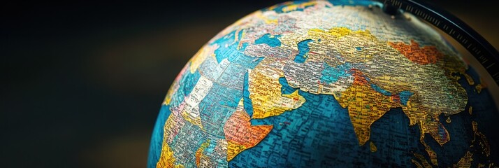 Close-up of a vintage globe showing Asia and parts of Africa and Europe.