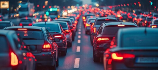 Busy city road street traffic jam. Generative AI technology.