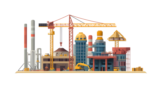 Construction Site Cranes, Buildings, Excavators, Industry, Progress