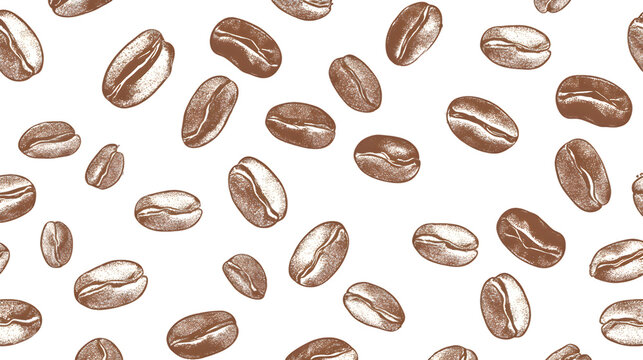 Illustration of Scattered Coffee Beans Isolated On A White Background, PNG Transparent