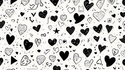 Fototapeta premium Whimsical Doodle Design Featuring Hearts, Squiggly Lines, and Random Shapes