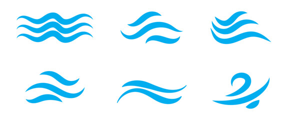 Obraz premium Wind icon set in blue design. Vector line art illustration isolated on white background