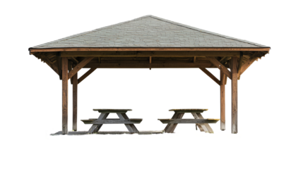 Wooden Park Pavilion with Two Picnic Tables Shelter Outdoor