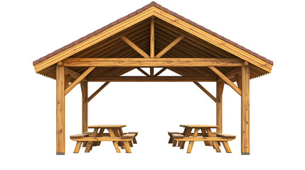 Wooden Picnic Pavilion Rustic Gazebo with Two Tables