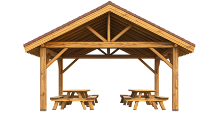 Wooden Picnic Pavilion Rustic Gazebo with Two Tables