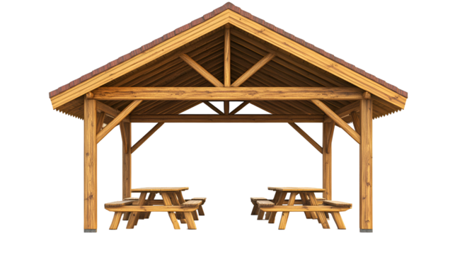 Wooden Picnic Pavilion Rustic Gazebo with Two Tables