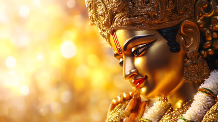 Illuminated Hindu Goddess Closeup Portrait with Golden Background and Intricate Details : Generative AI