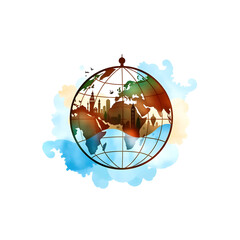 A globe with a city on it