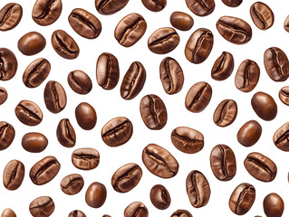 Scattered Coffee Beans Isolated On A White Background, PNG Transparent