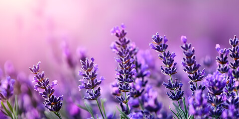 Fototapeta premium Vibrant Lavender Blooms in Sunlit Field Creating a Serene Pastoral Landscape : Generative AI