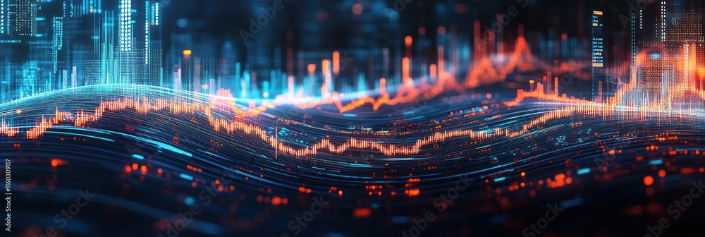 Wall mural abstract digital data wave visualization.