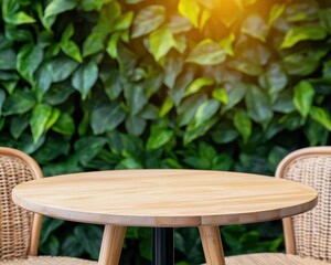 Fototapeta premium Rustic coffee shop with woven chairs, wooden tables, and cozy atmosphere, woven charm coffee shop, natural, welcoming
