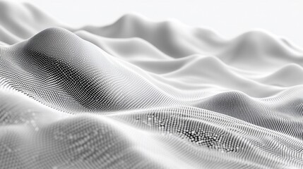 Abstract grayscale 3D rendering of flowing, undulating hills.