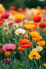 Obraz premium Colorful Garden of Mixed Poppies in Full Bloom Under Natural Sunlight : Generative AI