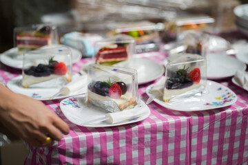 food, light snacks served on the tables, many dishes concept.