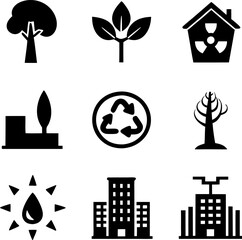 Environmental Icons Nature, Pollution, Recycling, and Urban Sustainability