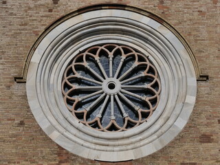 Rose window on Santa Maria Assunta church, Crema Dome, Lombardy, Italy