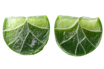 Slices of aloe vera arranged in a row