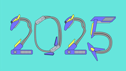 2025 Cyborg Vector Art, Cyborg Style, Robot Style, Gundam Style, Icon, Logo, Happy New Year 2025
