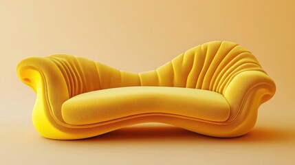 Obraz premium A bold yellow sofa with sculptural curves and smooth upholstery, perfectly isolated.