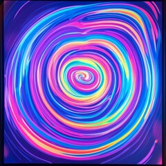 Vibrant swirling abstract painting with neon colors.